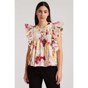 Fairhope Floral Ruffle Sleeve Blouse Medium NWT